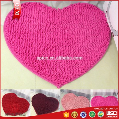 fashion design solid heart shape chenille bath mat